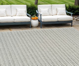 6' X 9' Cream and Beige Geometric Distressed Indoor Outdoor Area Rug