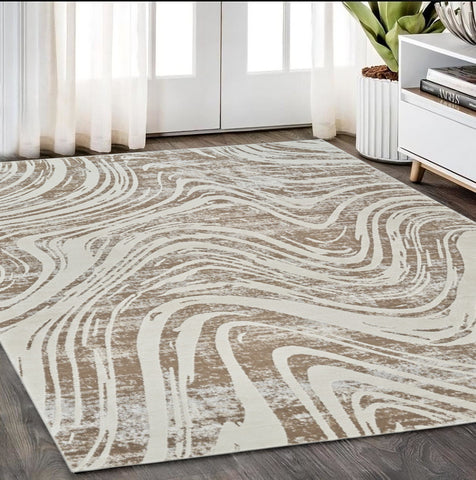 5' X 8' Beige and Brown Abstract Distressed Area Rug