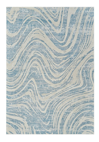 7' X 10' Blue and Beige Abstract Distressed Area Rug