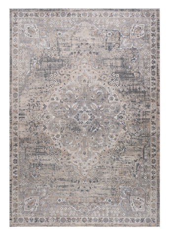 7' X 10' Gray and Beige Oriental Distressed Area Rug