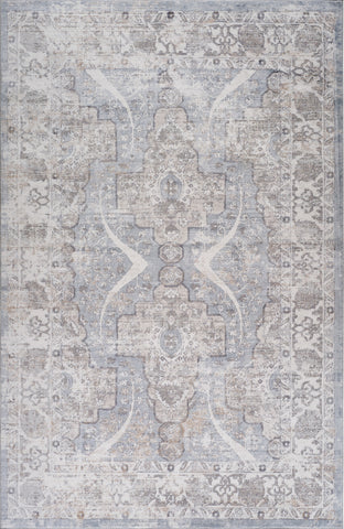 5' X 8' Blue and Gray Abstract Distressed Area Rug