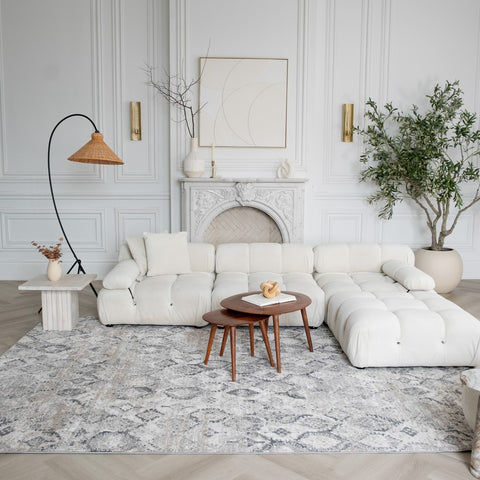 7' X 10' Beige and Gray Abstract Distressed Area Rug
