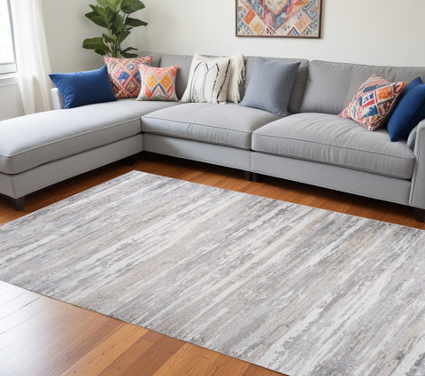 7' X 10' Beige and Gray Abstract Worn Faded Area Rug