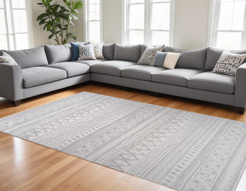 8' X 11' Gray and Cream Abstract Distressed Area Rug