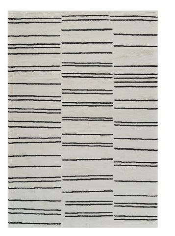 5' X 8' Cream and Black Abstract Worn Faded Area Rug