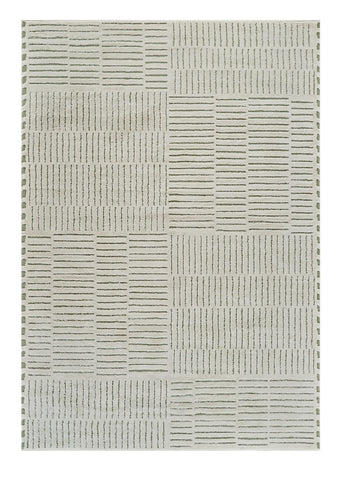 5' X 8' Cream and Green Abstract Worn Faded Area Rug