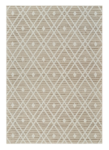 5' X 8' Cream and Brown Geometric Distressed Indoor Outdoor Area Rug