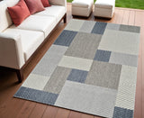 4' X 6' Gray And Blue Geometric Distressed Indoor Outdoor Area Rug