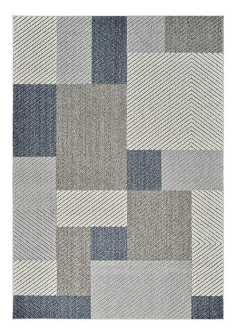 4' X 6' Gray And Blue Geometric Distressed Indoor Outdoor Area Rug