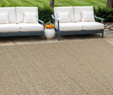7' X 10' Beige and Brown Geometric Distressed Indoor Outdoor Area Rug
