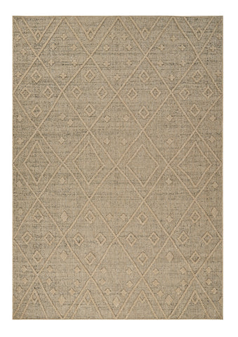 7' X 10' Beige and Brown Geometric Distressed Indoor Outdoor Area Rug