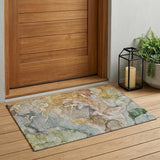 2' X 3' Gray and Gold Abstract Washable Non Skid Indoor Outdoor Area Rug