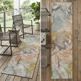 2' X 8' Gray and Gold Abstract Washable Non Skid Indoor Outdoor Area Rug