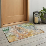 3' X 5' Gray and Gold Abstract Washable Non Skid Indoor Outdoor Area Rug
