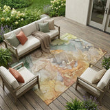 8' X 10' Gray and Gold Abstract Washable Non Skid Indoor Outdoor Area Rug