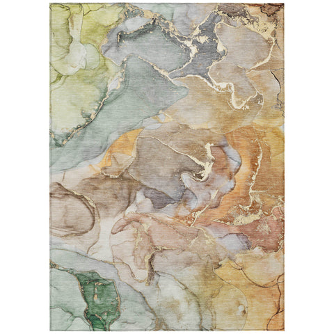 8' X 10' Gray and Gold Abstract Washable Non Skid Indoor Outdoor Area Rug