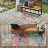 8' Runner Blue Abstract Washable Non Skid Indoor Outdoor Runner Rug
