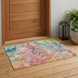 3' X 5' Blue Abstract Washable Non Skid Indoor Outdoor Area Rug