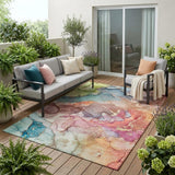 5' X 8' Blue Abstract Washable Non Skid Indoor Outdoor Area Rug