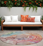 8' Round Blue Round Abstract Washable Non Skid Indoor Outdoor Area Rug