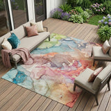 8' X 10' Blue Abstract Washable Indoor Outdoor Area Rug