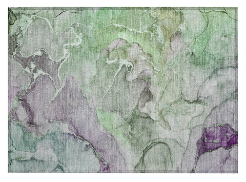 2' X 3' Green and Purple Abstract Washable Indoor Outdoor Area Rug