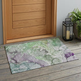 2' X 3' Green and Purple Abstract Washable Indoor Outdoor Area Rug