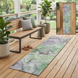 8' Runner Green Abstract Washable Non Skid Indoor Outdoor Runner Rug