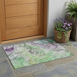 3' X 5' Green Abstract Washable Non Skid Indoor Outdoor Area Rug