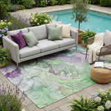 5' X 8' Green Abstract Washable Non Skid Indoor Outdoor Area Rug