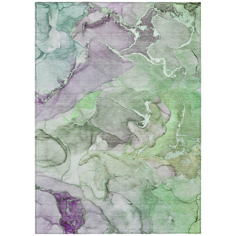 5' X 8' Green Abstract Washable Non Skid Indoor Outdoor Area Rug