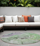 8' Round Green Round Abstract Washable Non Skid Indoor Outdoor Area Rug
