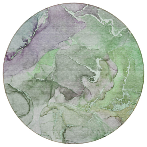 8' Round Green Round Abstract Washable Non Skid Indoor Outdoor Area Rug
