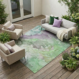 8' X 10' Green Abstract Washable Non Skid Indoor Outdoor Area Rug
