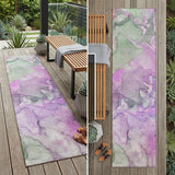 8' Runner Purple Abstract Washable Non Skid Indoor Outdoor Runner Rug