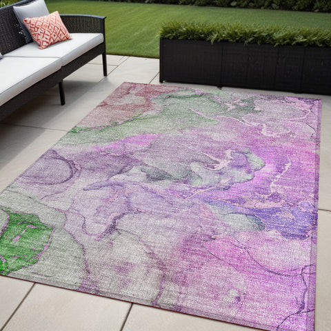 5' X 8' Purple Abstract Washable Non Skid Indoor Outdoor Area Rug