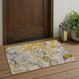 2' X 3' Taupe Abstract Washable Non Skid Indoor Outdoor Area Rug