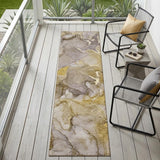 8' Runner Taupe Abstract Washable Non Skid Indoor Outdoor Runner Rug