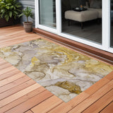 3' X 5' Taupe Abstract Washable Non Skid Indoor Outdoor Area Rug