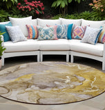 8' Round Taupe Round Abstract Washable Non Skid Indoor Outdoor Area Rug