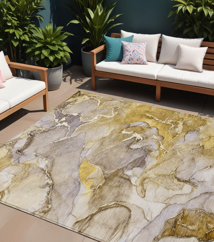 8' X 10' Taupe Abstract Washable Non Skid Indoor Outdoor Area Rug