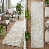 8' Runner Beige and Ivory Abstract Washable Non Skid Indoor Outdoor Runner Rug