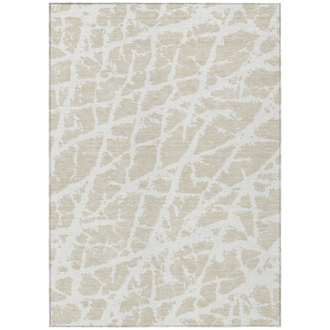 5' X 8' Beige and Ivory Abstract Washable Non Skid Indoor Outdoor Area Rug