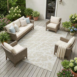 8' X 10' Beige and Ivory Abstract Washable Non Skid Indoor Outdoor Area Rug