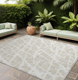 8' X 10' Beige and Ivory Abstract Washable Non Skid Indoor Outdoor Area Rug