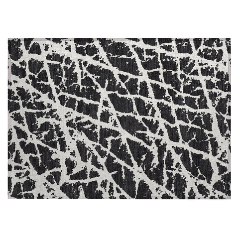 2' X 3' Black and White Abstract Washable Non Skid Indoor Outdoor Area Rug