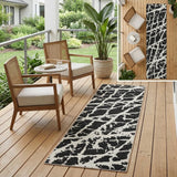8' Runner Black and White Abstract Washable Non Skid Indoor Outdoor Runner Rug