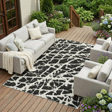 8' X 10' Black and White Abstract Washable Non Skid Indoor Outdoor Area Rug