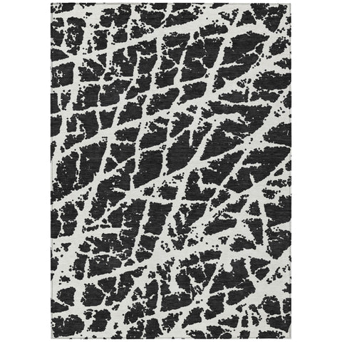 8' X 10' Black and White Abstract Washable Non Skid Indoor Outdoor Area Rug