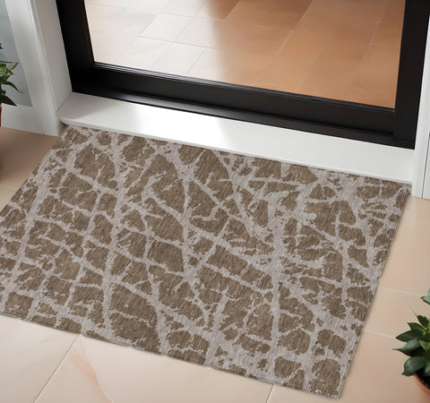 3' X 5' Brown Abstract Washable Non Skid Indoor Outdoor Area Rug